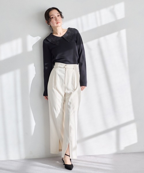 Andemiu(アンデミュウ)の「レースエリニット638300(ニット/セーター・レディース・ブラック/オフホワイト/ブルーグレー/ラベンダー・FREE)」の12枚目の写真