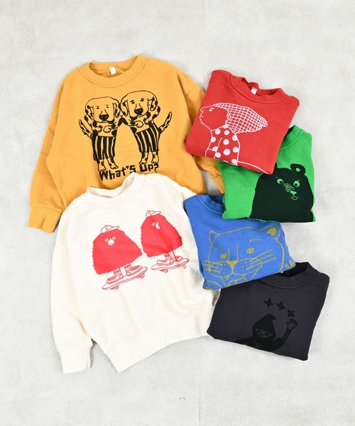 JIPPON（ジポン）の「イラストトレーナー/日本製（スウェット・キッズ・レッド/ブルー/グリーン/マスタード/チャコール/キナリ・80/90/100/110/120/130/140）」の7枚目の写真