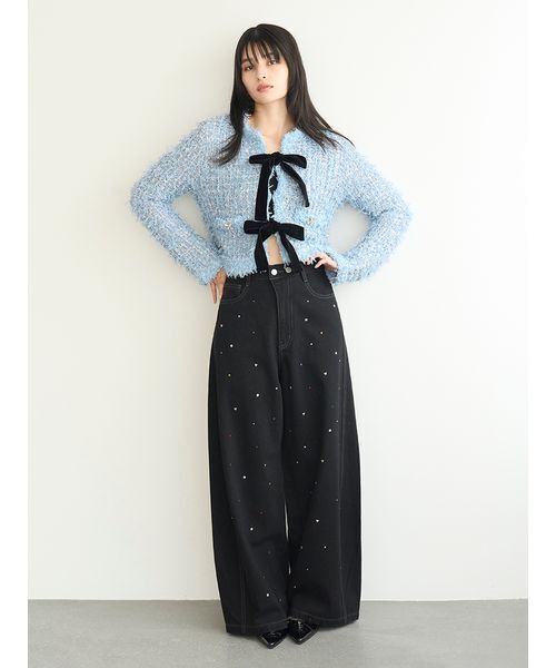 LILY BROWN（リリーブラウン）の「【WEB限定00サイズ】[L.B CANDY STOCK]バリエーションビジューデニム（デニムパンツ・レディース・ブラック/ブルー・0/1）」の11枚目の写真