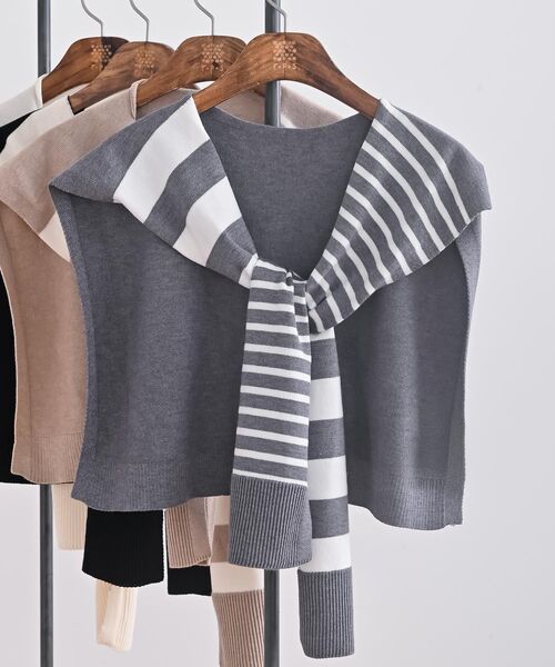 rps（アールピーエス）の「ボーダーストール（ストール/ショール・レディース・杢グレー/ベージュ/ブラック/アイボリー・フリー）」の3枚目の写真