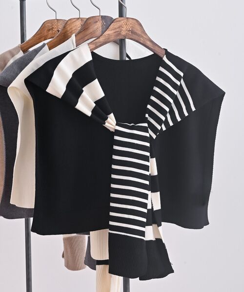 rps（アールピーエス）の「ボーダーストール（ストール/ショール・レディース・杢グレー/ベージュ/ブラック/アイボリー・フリー）」の2枚目の写真