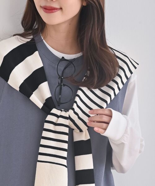 rps（アールピーエス）の「ボーダーストール（ストール/ショール・レディース・杢グレー/ベージュ/ブラック/アイボリー・フリー）」の8枚目の写真