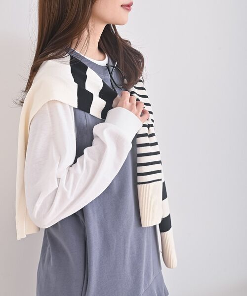 rps（アールピーエス）の「ボーダーストール（ストール/ショール・レディース・杢グレー/ベージュ/ブラック/アイボリー・フリー）」の10枚目の写真