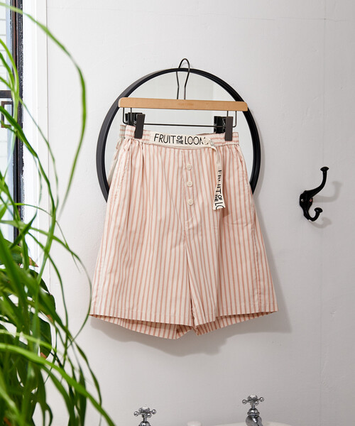 FREAK'S STORE（フリークスストア）の「FRUIT OF THE LOOM × FREAK'S STORE/フルーツオブザルーム 別注 マルチストライプ ショートパンツ/パジャマパンツ（その他パンツ・レディース・ホワイト/コーラルピンク/オレンジ・ﾌﾘ-）」の4枚目の写真