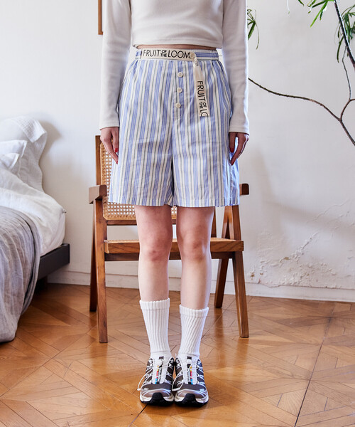 FREAK'S STORE（フリークスストア）の「FRUIT OF THE LOOM × FREAK'S STORE/フルーツオブザルーム 別注 マルチストライプ ショートパンツ/パジャマパンツ（その他パンツ・レディース・ホワイト/コーラルピンク/オレンジ・ﾌﾘ-）」の6枚目の写真