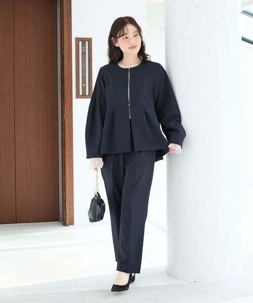 le.coeur blanc（ルクールブラン）の「ツインクロスノーカラーペプラムジャケット（ノーカラージャケット・レディース・ベージュ/ネイビー・38）」の15枚目の写真