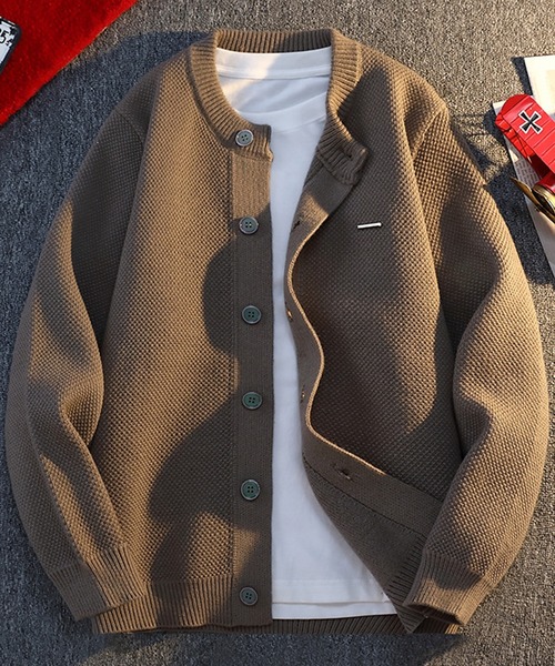 ベーシックノーカラーボタンカーディガン