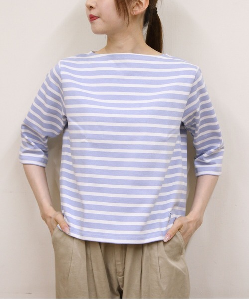 ORCIVAL(オーシバル)の「ORCIAL/オーシバル ショートレングス ボートネック ショートスリーブプルオーバー ボーダー SHORT LENGTH BOAT NECK PULLOVER BORDER B512(Tシャツ/カットソー・レディース・スカイブルー/グリーン/レッド・2)」の2枚目の写真