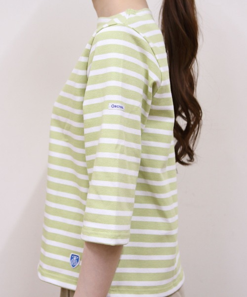 ORCIVAL(オーシバル)の「ORCIAL/オーシバル ショートレングス ボートネック ショートスリーブプルオーバー ボーダー SHORT LENGTH BOAT NECK PULLOVER BORDER B512(Tシャツ/カットソー・レディース・スカイブルー/グリーン/レッド・2)」の5枚目の写真