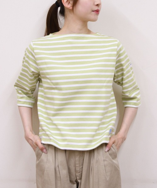 ORCIVAL(オーシバル)の「ORCIAL/オーシバル ショートレングス ボートネック ショートスリーブプルオーバー ボーダー SHORT LENGTH BOAT NECK PULLOVER BORDER B512(Tシャツ/カットソー・レディース・スカイブルー/グリーン/レッド・2)」の6枚目の写真