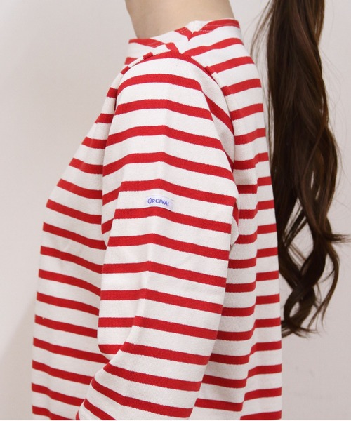 ORCIVAL(オーシバル)の「ORCIAL/オーシバル ショートレングス ボートネック ショートスリーブプルオーバー ボーダー SHORT LENGTH BOAT NECK PULLOVER BORDER B512(Tシャツ/カットソー・レディース・スカイブルー/グリーン/レッド・2)」の15枚目の写真