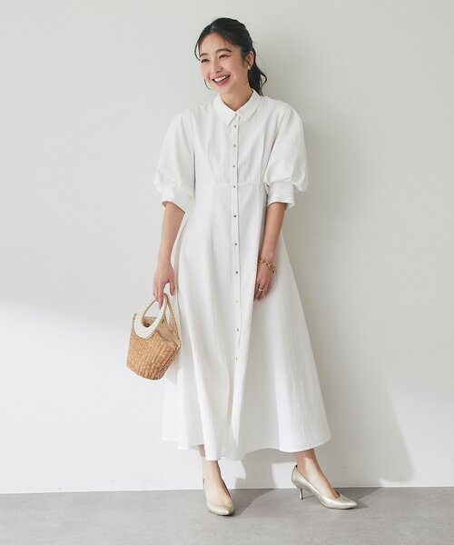 La boutique BonBon（ラブティックボンボン）の「【sana監修・最強愛されワンピ】ストライプフレアシャツワンピース（ワンピース・レディース・ブルー/ホワイト/ピンク・38/36）」の4枚目の写真