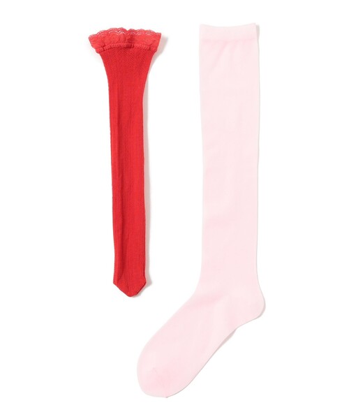 Ray BEAMS(レイビームス)の「レイヤード レース ソックス(ソックス/靴下・レディース・レッド・ONE SIZE)」の1枚目の写真