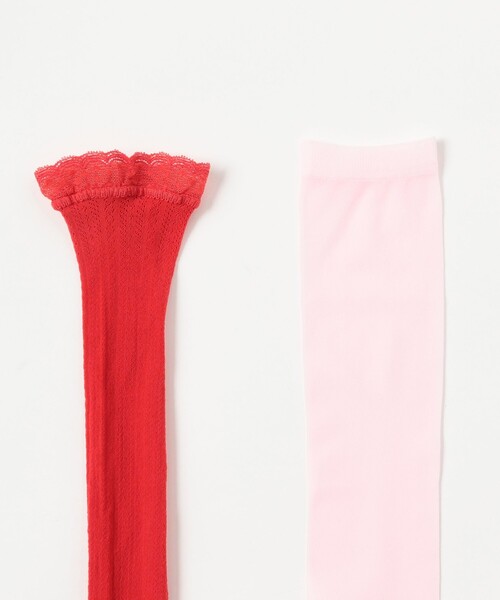 Ray BEAMS(レイビームス)の「レイヤード レース ソックス(ソックス/靴下・レディース・レッド/グレー・ONE SIZE)」の4枚目の写真