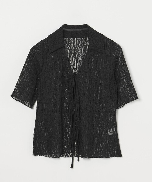EMMEL REFINES(エメルリファインズ)の「<EMMEL REFINES>カットレース リボン トップス(Tシャツ/カットソー・レディース・ライトブルー/ブラック/オフホワイト・FREE)」の3枚目の写真