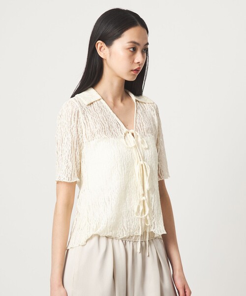 EMMEL REFINES(エメルリファインズ)の「<EMMEL REFINES>カットレース リボン トップス(Tシャツ/カットソー・レディース・ライトブルー/ブラック/オフホワイト・FREE)」の9枚目の写真