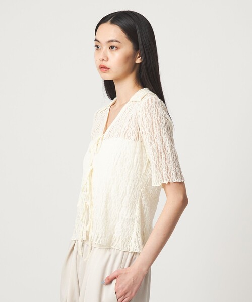 EMMEL REFINES(エメルリファインズ)の「<EMMEL REFINES>カットレース リボン トップス(Tシャツ/カットソー・レディース・ライトブルー/ブラック/オフホワイト・FREE)」の10枚目の写真