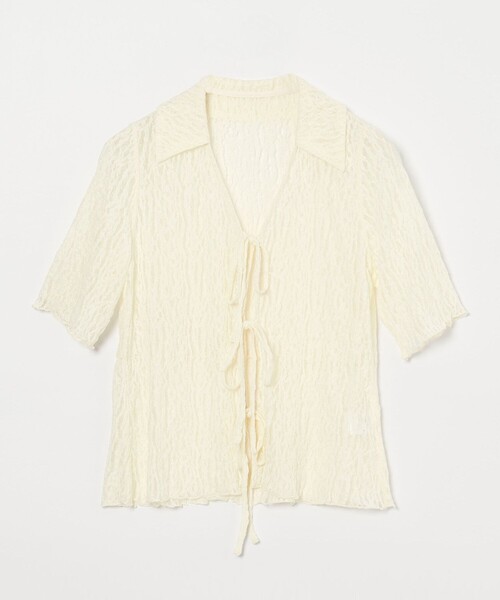 EMMEL REFINES(エメルリファインズ)の「<EMMEL REFINES>カットレース リボン トップス(Tシャツ/カットソー・レディース・ライトブルー/ブラック/オフホワイト・FREE)」の4枚目の写真