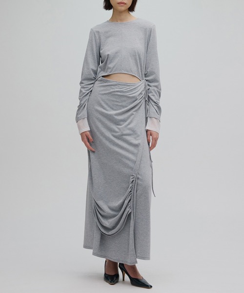 Ameri(アメリ)の「WAIST TIE LAYERD DRESS(ワンピース・レディース・ベージュ/ネイビー/グレー・SMALL/MEDIUM)」の2枚目の写真