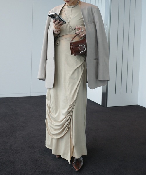 Ameri(アメリ)の「WAIST TIE LAYERD DRESS(ワンピース・レディース・ベージュ/ネイビー/グレー・SMALL/MEDIUM)」の7枚目の写真