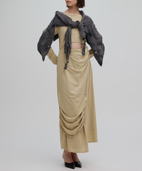 Ameri(アメリ)の「WAIST TIE LAYERD DRESS(ワンピース・レディース・ベージュ/ネイビー/グレー・SMALL/MEDIUM)」の17枚目の写真