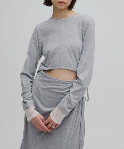 Ameri(アメリ)の「WAIST TIE LAYERD DRESS(ワンピース・レディース・ベージュ/ネイビー/グレー・SMALL/MEDIUM)」の22枚目の写真