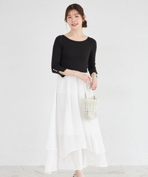 ラメリブカットソー×イレヘムレイヤードラメシフォンドッキングワンピース