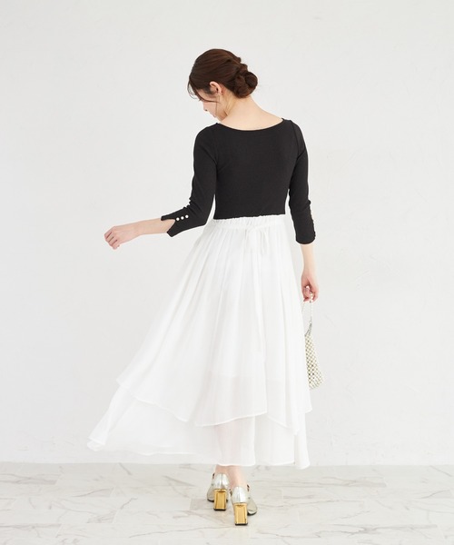 tocco closet（トッコ　クローゼット）の「ラメリブカットソー×イレヘムレイヤードラメシフォンドッキングワンピース（ワンピース・レディース・グレー/ブラック・M）」の5枚目の写真