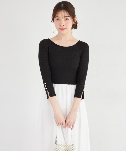 tocco closet（トッコ　クローゼット）の「ラメリブカットソー×イレヘムレイヤードラメシフォンドッキングワンピース（ワンピース・レディース・グレー/ブラック・M）」の6枚目の写真