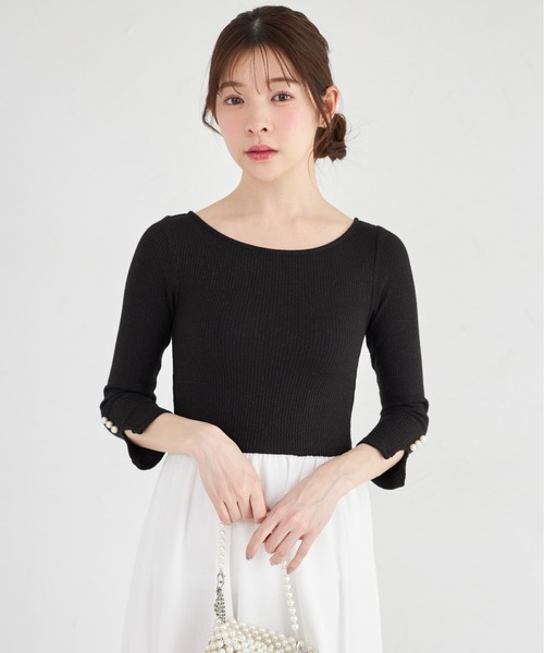 tocco closet（トッコ　クローゼット）の「ラメリブカットソー×イレヘムレイヤードラメシフォンドッキングワンピース（ワンピース・レディース・グレー/ブラック・M）」の7枚目の写真