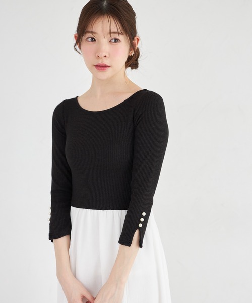 tocco closet（トッコ　クローゼット）の「ラメリブカットソー×イレヘムレイヤードラメシフォンドッキングワンピース（ワンピース・レディース・グレー/ブラック・M）」の8枚目の写真