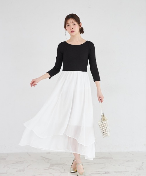 tocco closet（トッコ　クローゼット）の「ラメリブカットソー×イレヘムレイヤードラメシフォンドッキングワンピース（ワンピース・レディース・グレー/ブラック・M）」の3枚目の写真
