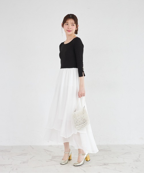 tocco closet（トッコ　クローゼット）の「ラメリブカットソー×イレヘムレイヤードラメシフォンドッキングワンピース（ワンピース・レディース・グレー/ブラック・M）」の4枚目の写真
