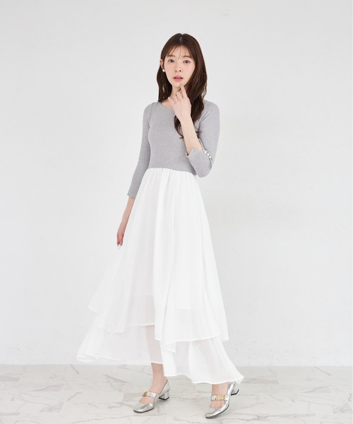 tocco closet（トッコ　クローゼット）の「ラメリブカットソー×イレヘムレイヤードラメシフォンドッキングワンピース（ワンピース・レディース・グレー/ブラック・M）」の11枚目の写真