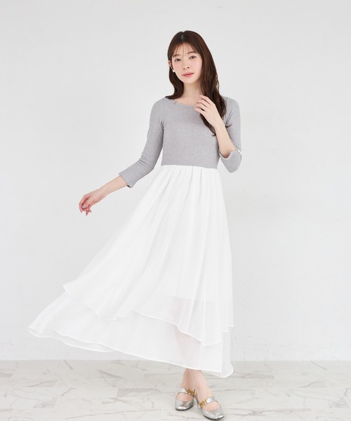 tocco closet（トッコ　クローゼット）の「ラメリブカットソー×イレヘムレイヤードラメシフォンドッキングワンピース（ワンピース・レディース・グレー/ブラック・M）」の10枚目の写真