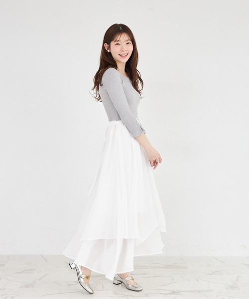 tocco closet（トッコ　クローゼット）の「ラメリブカットソー×イレヘムレイヤードラメシフォンドッキングワンピース（ワンピース・レディース・グレー/ブラック・M）」の12枚目の写真
