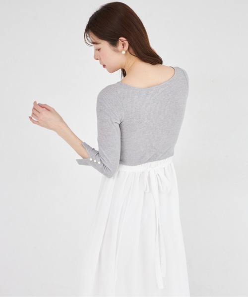 tocco closet（トッコ　クローゼット）の「ラメリブカットソー×イレヘムレイヤードラメシフォンドッキングワンピース（ワンピース・レディース・グレー/ブラック・M）」の18枚目の写真