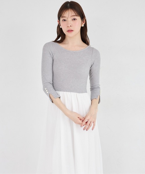 tocco closet（トッコ　クローゼット）の「ラメリブカットソー×イレヘムレイヤードラメシフォンドッキングワンピース（ワンピース・レディース・グレー/ブラック・M）」の15枚目の写真