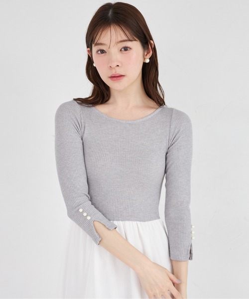 tocco closet（トッコ　クローゼット）の「ラメリブカットソー×イレヘムレイヤードラメシフォンドッキングワンピース（ワンピース・レディース・グレー/ブラック・M）」の16枚目の写真