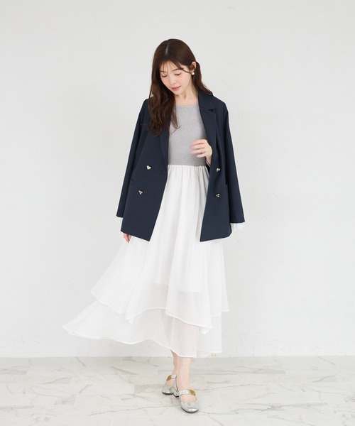 tocco closet（トッコ　クローゼット）の「ラメリブカットソー×イレヘムレイヤードラメシフォンドッキングワンピース（ワンピース・レディース・グレー/ブラック・M）」の14枚目の写真