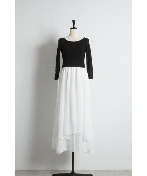 tocco closet（トッコ　クローゼット）の「ラメリブカットソー×イレヘムレイヤードラメシフォンドッキングワンピース（ワンピース・レディース・グレー/ブラック・M）」の19枚目の写真