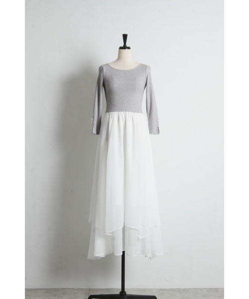 tocco closet（トッコ　クローゼット）の「ラメリブカットソー×イレヘムレイヤードラメシフォンドッキングワンピース（ワンピース・レディース・グレー/ブラック・M）」の20枚目の写真