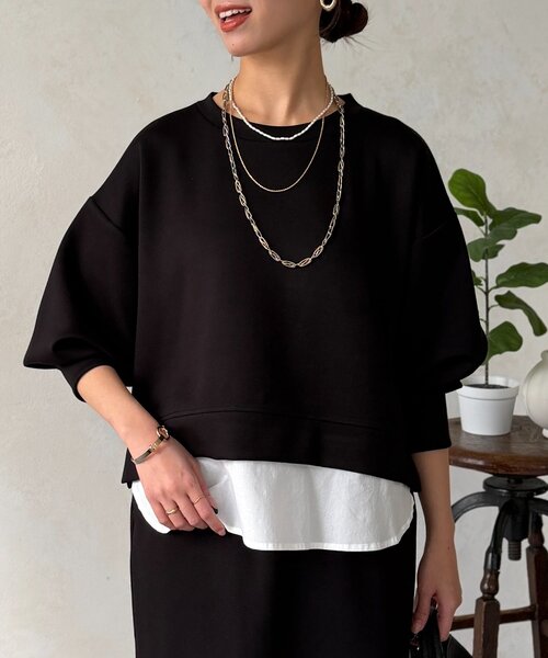 Chez toi(シェトワ)の「【タイパ・コスパ最強】ボンディングプルオーバー×ナロースカート(つなぎ/オールインワン・レディース・グレー/ブルー/ブラック/ベージュ・FREE)」の6枚目の写真