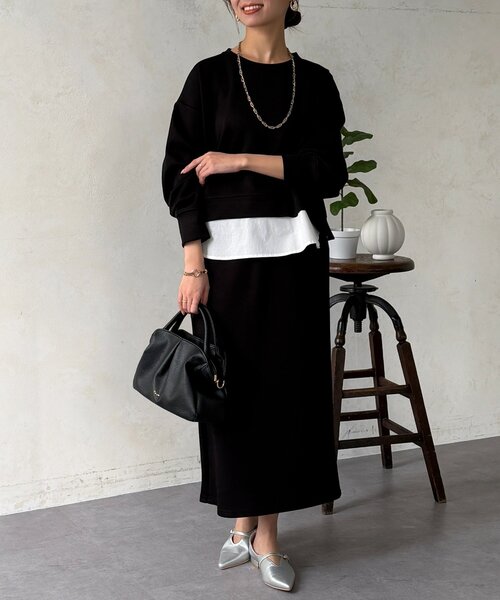 Chez toi(シェトワ)の「【タイパ・コスパ最強】ボンディングプルオーバー×ナロースカート(つなぎ/オールインワン・レディース・グレー/ブルー/ブラック/ベージュ・FREE)」の9枚目の写真