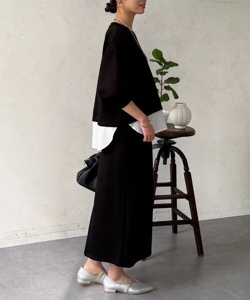 Chez toi(シェトワ)の「【タイパ・コスパ最強】ボンディングプルオーバー×ナロースカート(つなぎ/オールインワン・レディース・グレー/ブルー/ブラック/ベージュ・FREE)」の12枚目の写真