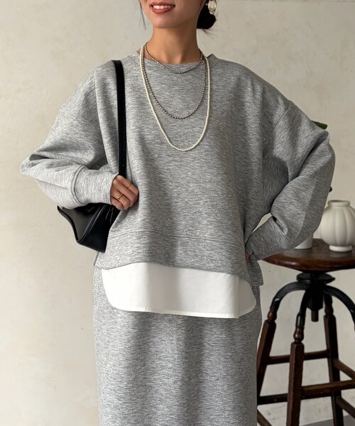 Chez toi(シェトワ)の「【タイパ・コスパ最強】ボンディングプルオーバー×ナロースカート(つなぎ/オールインワン・レディース・グレー/ブルー/ブラック/ベージュ・FREE)」の16枚目の写真