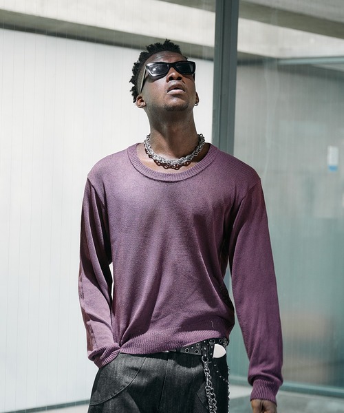 ANDER HUNK(アンダーハンク)の「U-neck Sier LS top / Uネックシアーロングスリーブトップス(Tシャツ/カットソー・メンズ・パープル/ブラック・LARGE/MEDIUM)」の2枚目の写真