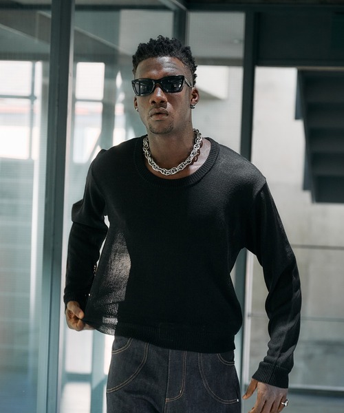 ANDER HUNK(アンダーハンク)の「U-neck Sier LS top / Uネックシアーロングスリーブトップス(Tシャツ/カットソー・メンズ・パープル/ブラック・LARGE/MEDIUM)」の1枚目の写真