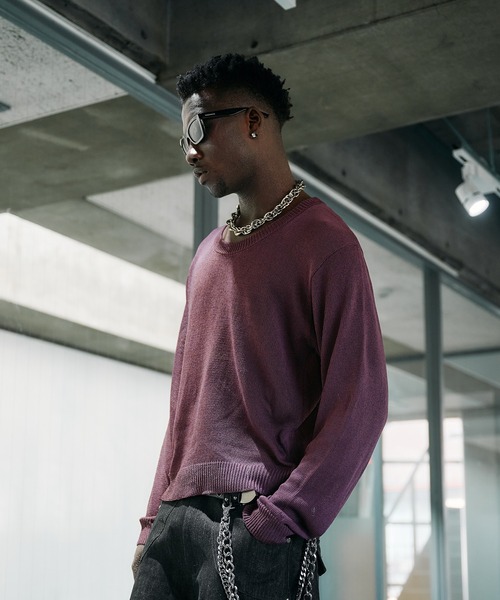 ANDER HUNK(アンダーハンク)の「U-neck Sier LS top / Uネックシアーロングスリーブトップス(Tシャツ/カットソー・メンズ・パープル/ブラック・LARGE/MEDIUM)」の4枚目の写真