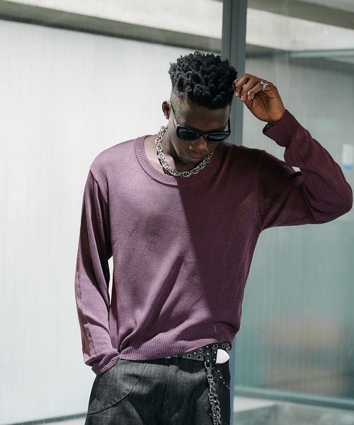 ANDER HUNK(アンダーハンク)の「U-neck Sier LS top / Uネックシアーロングスリーブトップス(Tシャツ/カットソー・メンズ・パープル/ブラック・LARGE/MEDIUM)」の5枚目の写真